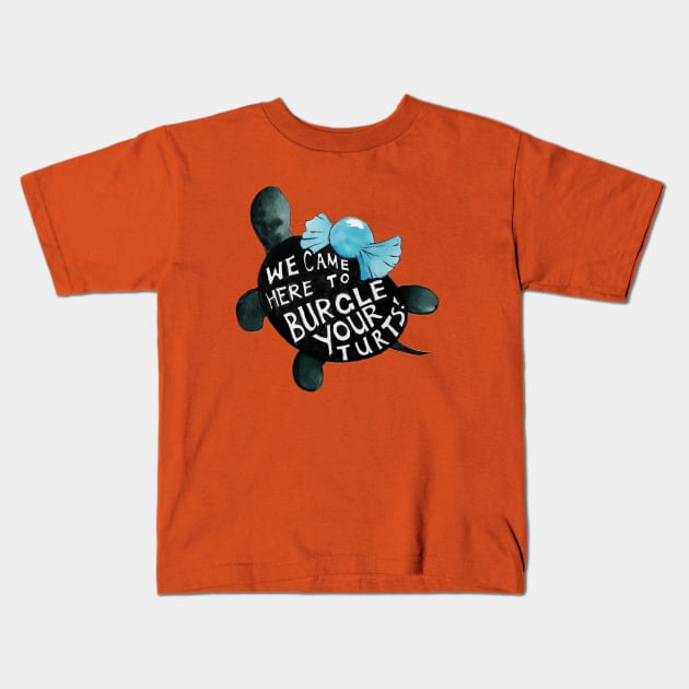 BLACK TURTLE BURGLES Kids T-Shirt by jilesfallen